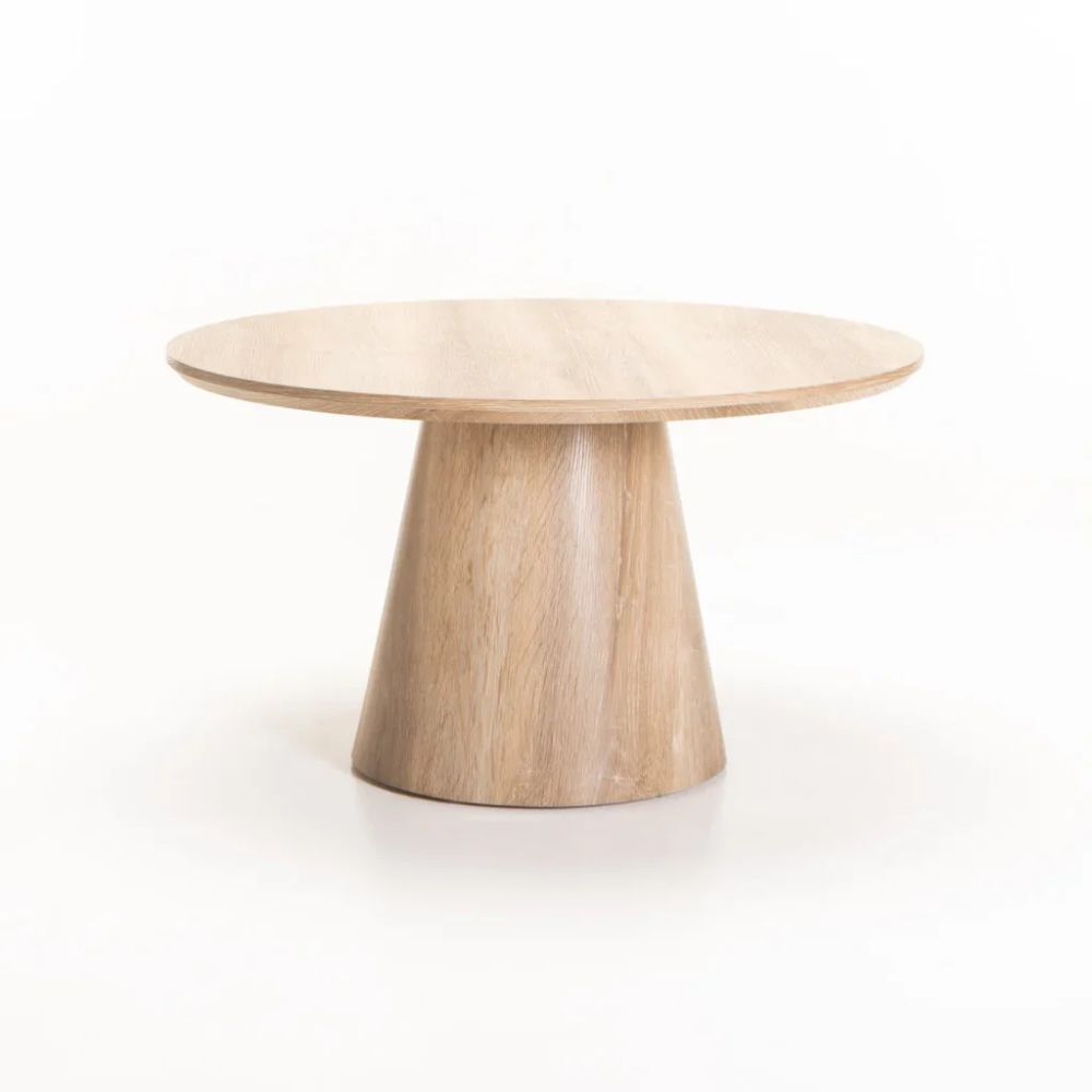 Trevi 80cm Round Coffee Table – Oak MDF Top with Solid Beech Wood Base