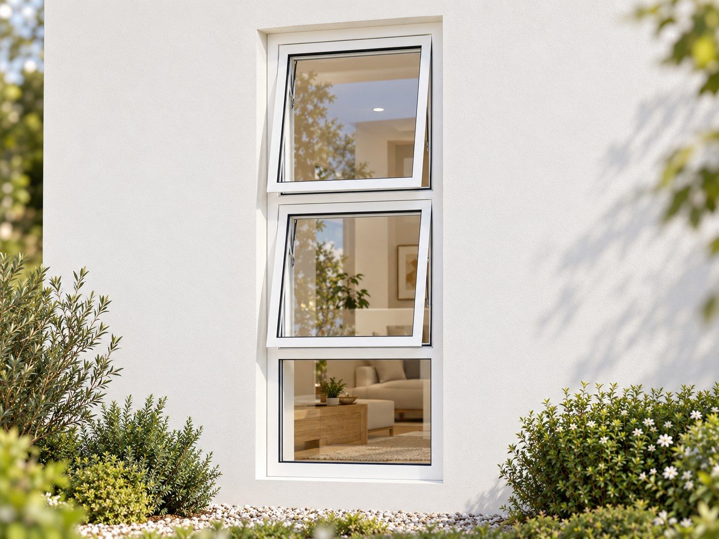 Kenzo Premium Top-Hung Aluminium Window - White, 600 1500 mm, Two Stacked Openers with Fixed Lower Pane, Clear Glass