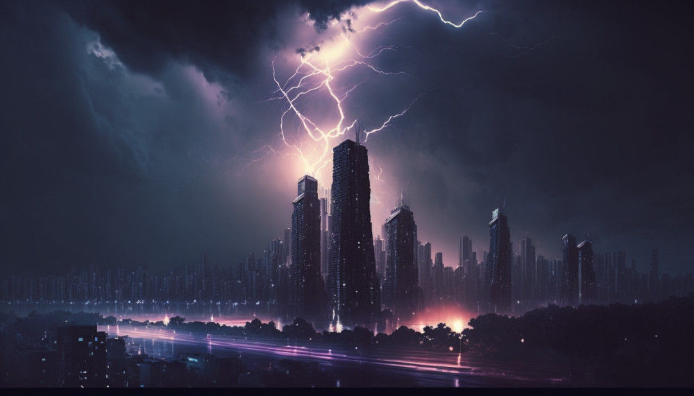 Canvas Wall Art - Canvas Wall Art- City Lightning with Clouds - B1181 - [120 x 80 cm]