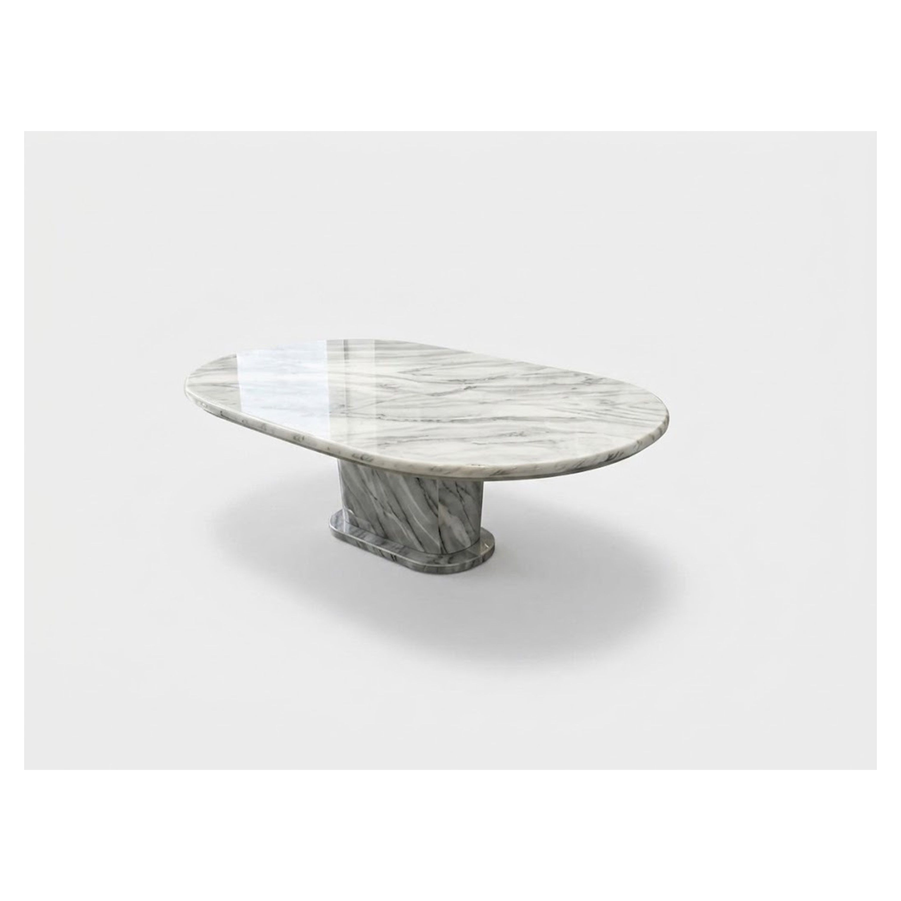 Madiega Furniture - Modern Oval White Marble Dining Table with Sculptural Pedestal Base