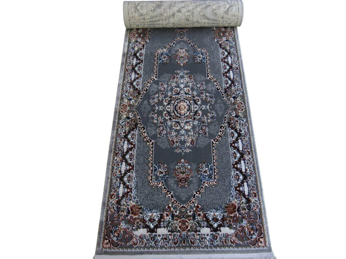 BK Carpets & Rugs – Persian Inspired Passage Runner – Grey , White & Orange- 80cm x 5m