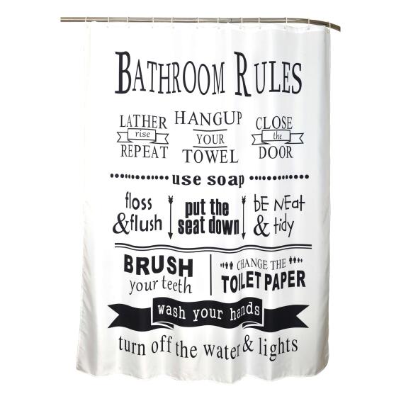 Sensea Shower Curtain Pattern With Bathroom rules White and Black W180cmxH200cm