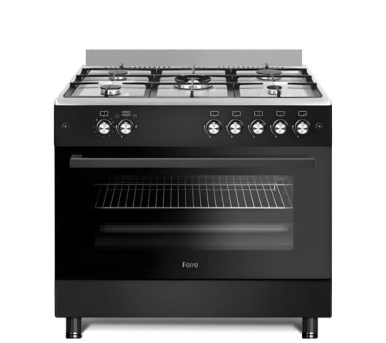 Ferre 5 Burner Gas Stove with Wok, Gas Oven, Matt Black LEROY
