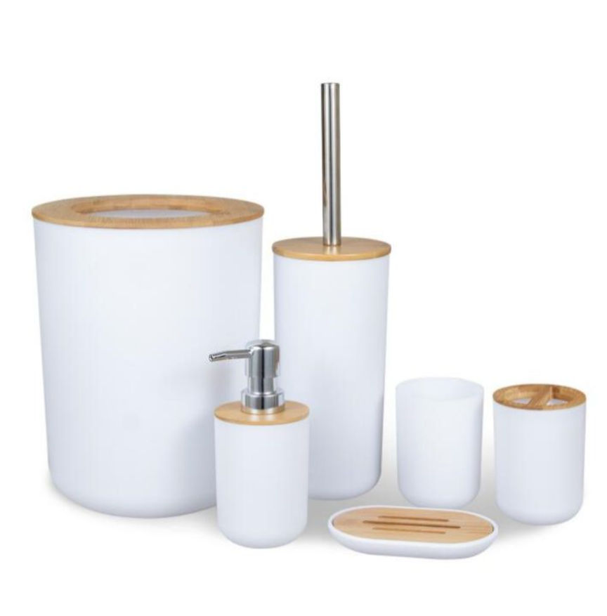 6-Piece Bathroom Accessories Set with Eco-friendly Lids - White