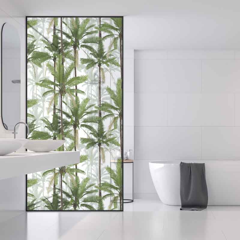 Frosted Vinyl Sticker For Your Shower Glass (glass not included)  Design: Crazy Palms