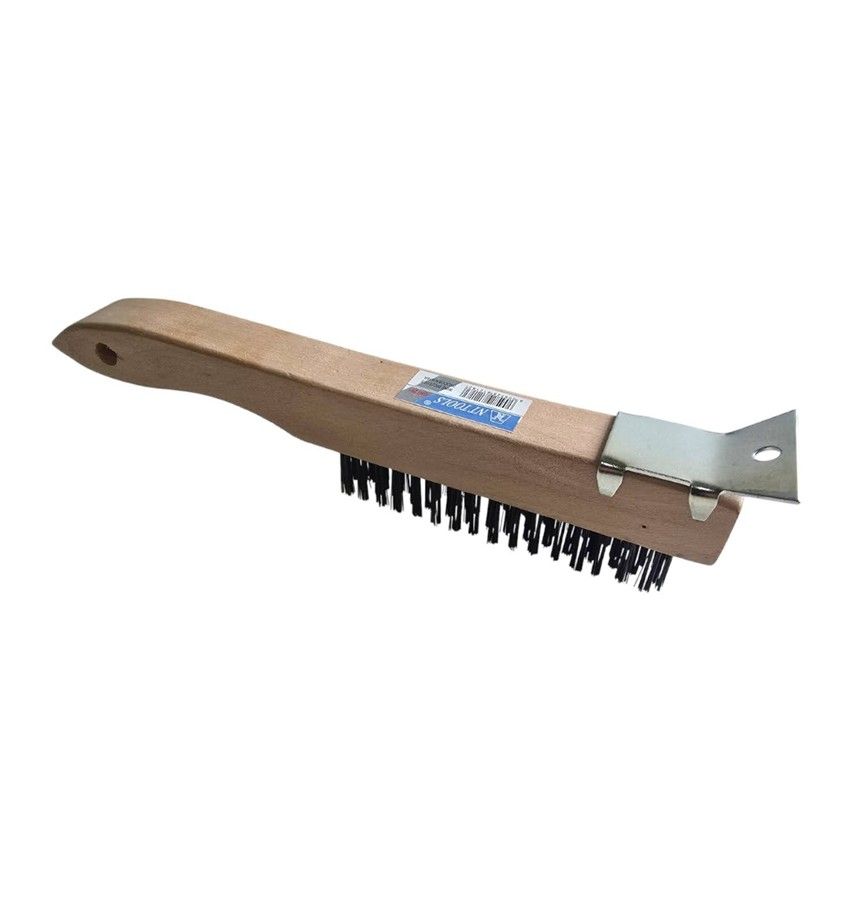 NT TOOLS Steel Wire Brush with Scraper - Wooden 260mm