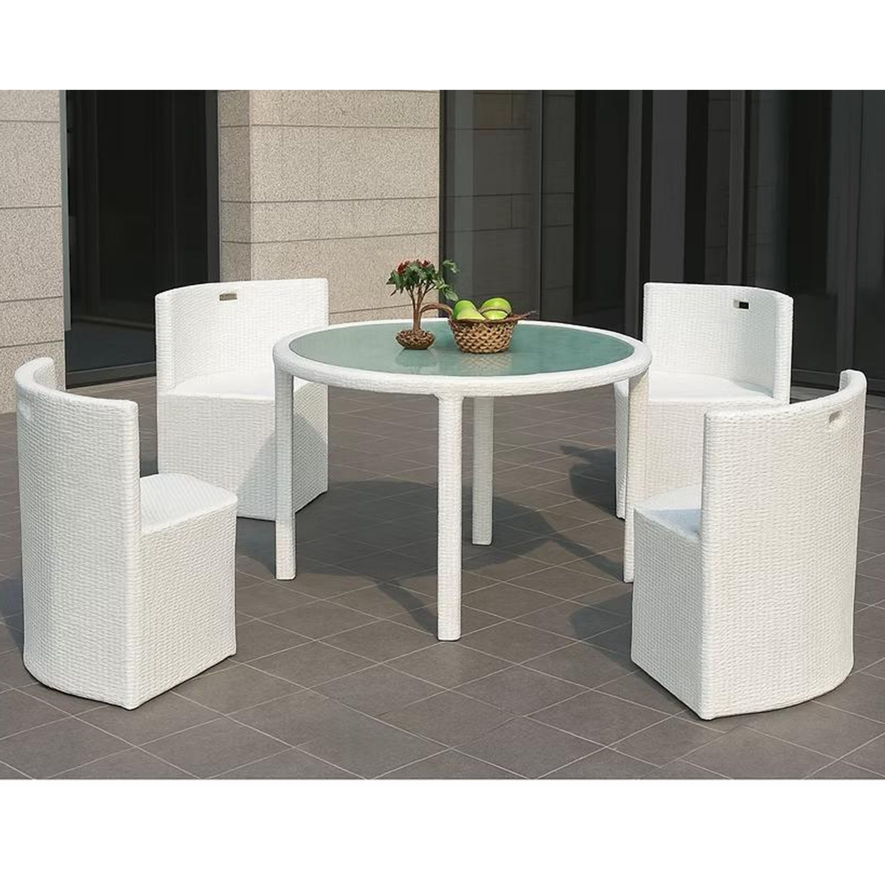 White 4-Seater Wicker Patio Set
