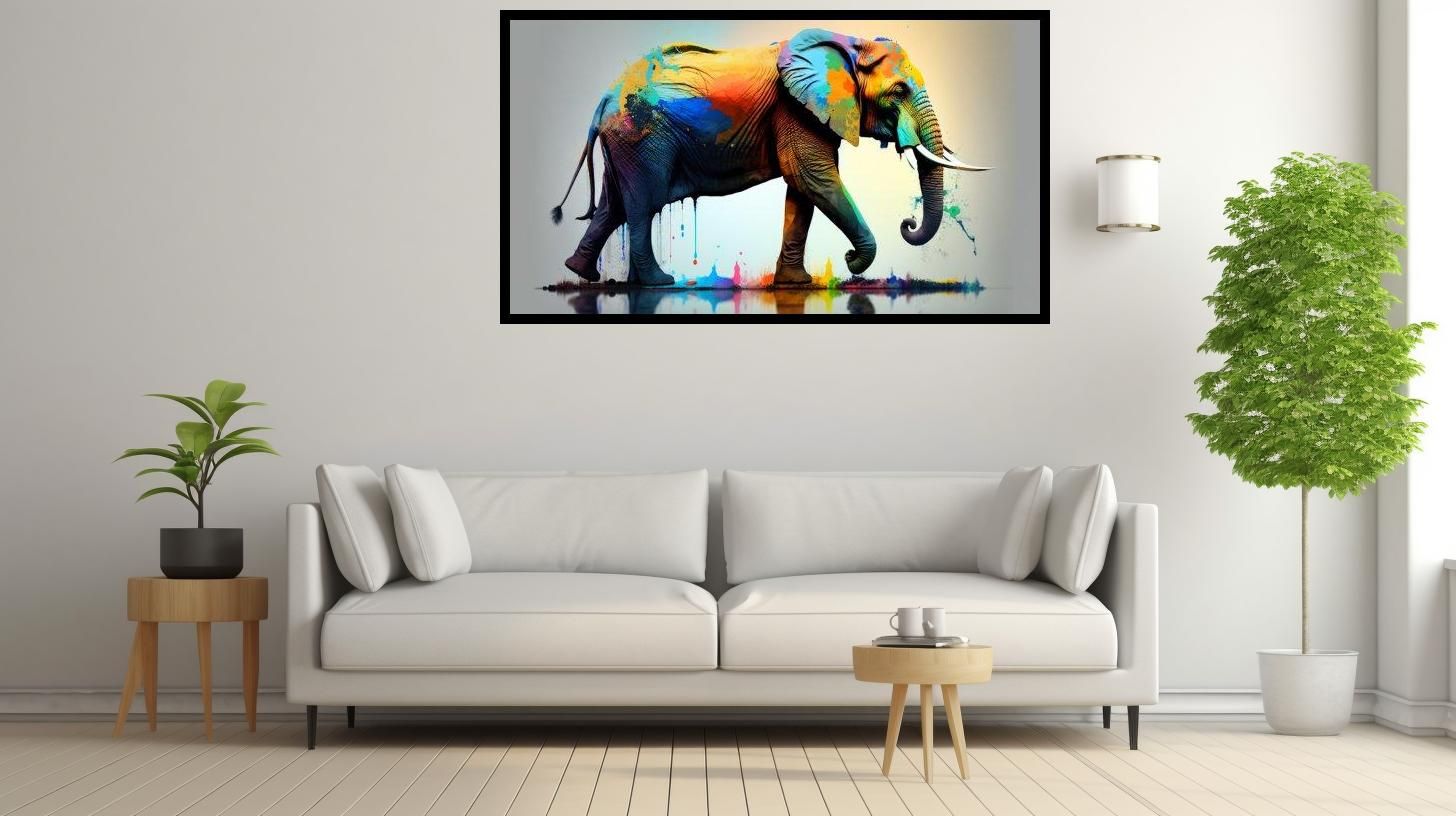 Canvas Wall Art - Walking Colourful Elephant Painting - B1585 [120 x 80 cm]
