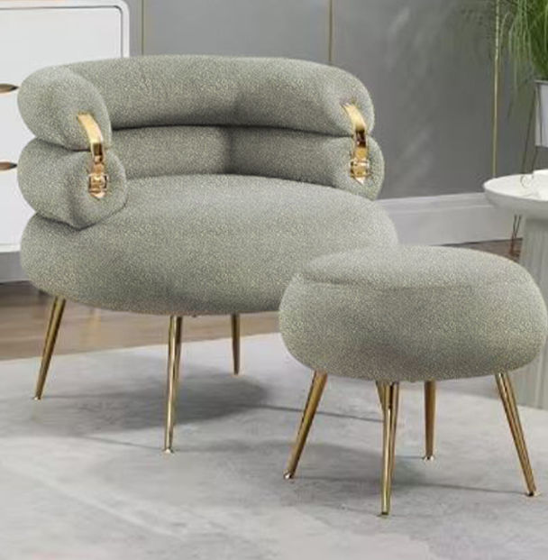 Ariah Upholstered Tufted Armchair With Footstool -Grey