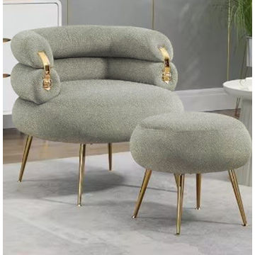 Ariah Upholstered Tufted Armchair With Footstool -Grey