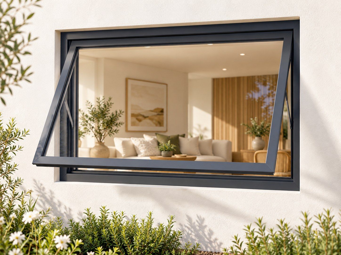Kenzo Premium Top-Hung Aluminium Window - Charcoal, 900 600 mm, Single Opener, Clear Glass