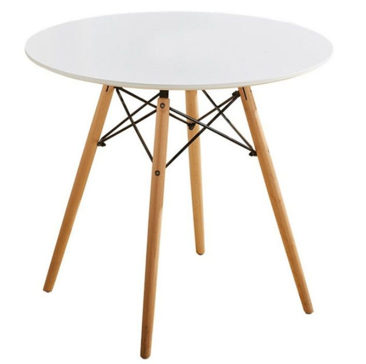 80cm White Round Dining Table with 4 Wooden Legs