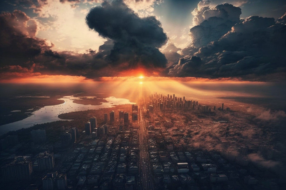 Canvas Wall Art - Cloudy Sunset City View - B1450 - [120 x 80 cm]