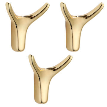 3 Pack Metal Horn Towel Coat Wall Hooks - Gold