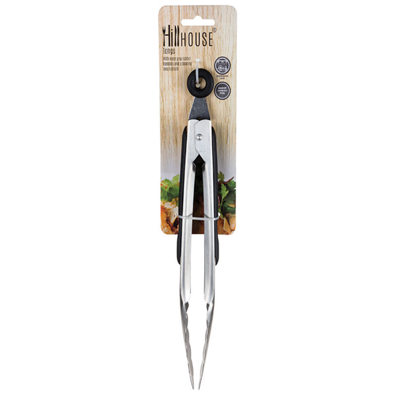 Serving Tongs - Slotted - Stainless Steel - Rubber Grip - 23cm - 10 Pack