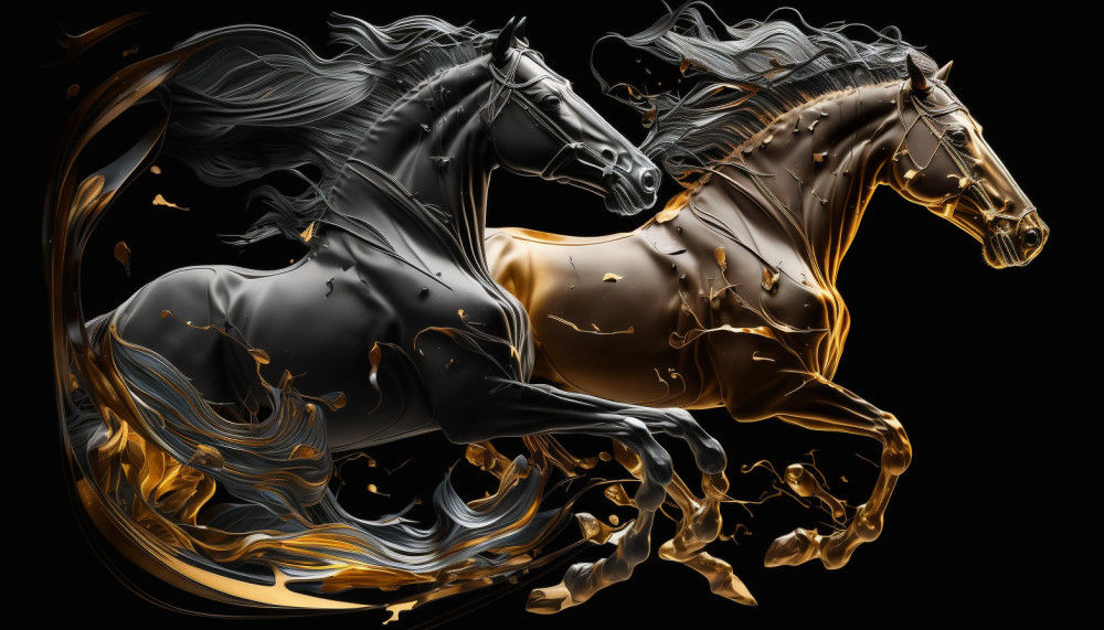Canvas Wall Art - Canvas Wall Art-Running Golden Horses - B1171 - [120 x 80 cm]