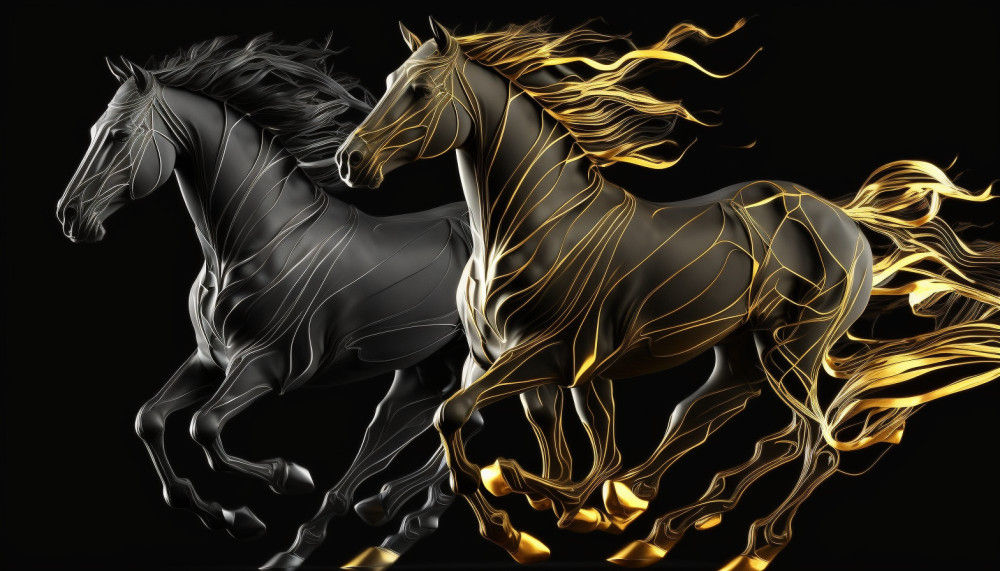 Canvas Wall Art - Canvas Wall Art- Black & Golden Horse Running - B1173 - [120 x 80 cm]