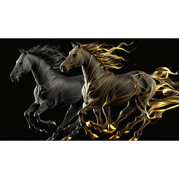 Canvas Wall Art - Canvas Wall Art- Black &amp; Golden Horse Running - B1173 - [120 x 80 cm]