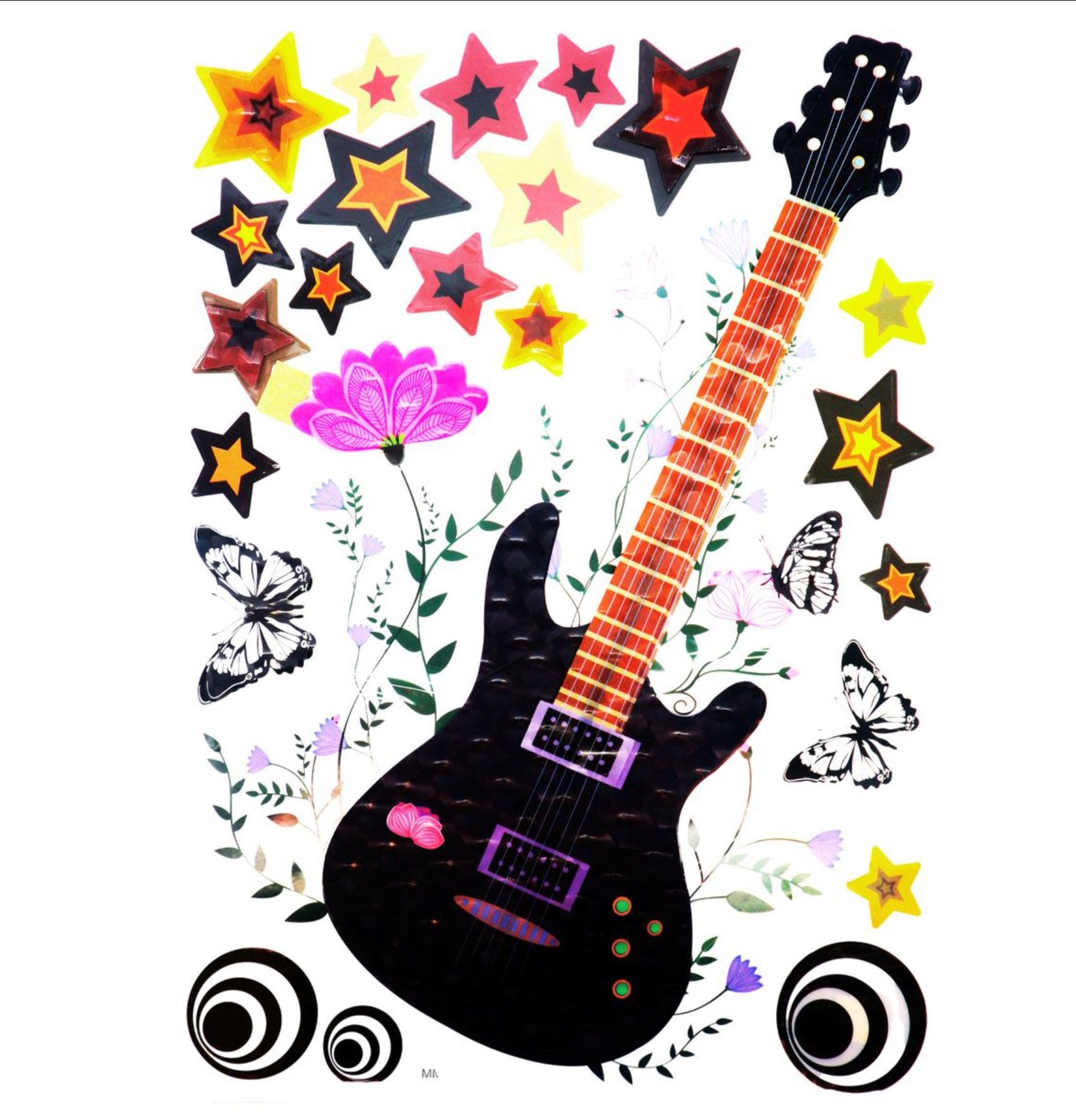 5D Wall Art Stars Guitar Sticker Sheet - For Kids