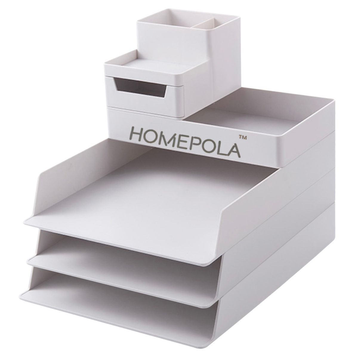HOMEPOLA Stackable Stationery Organizer Desktop File Tray, 5Modular design - White