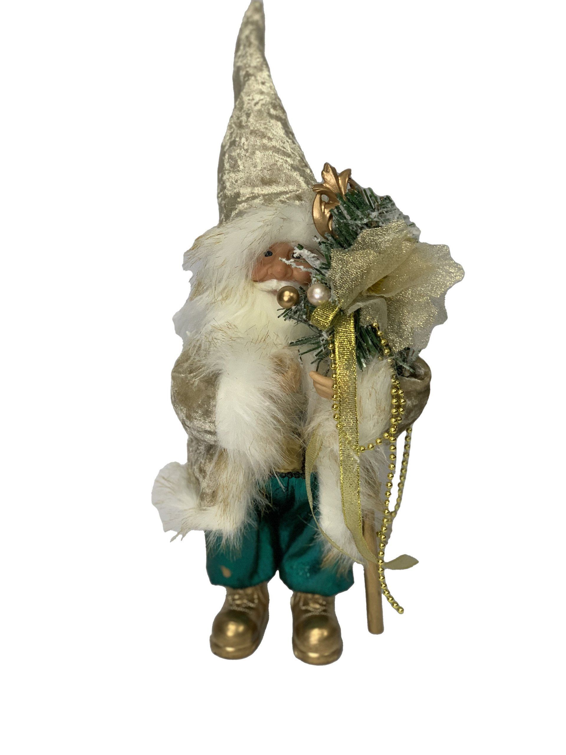 Gold/White/Blue Santa 30Cm