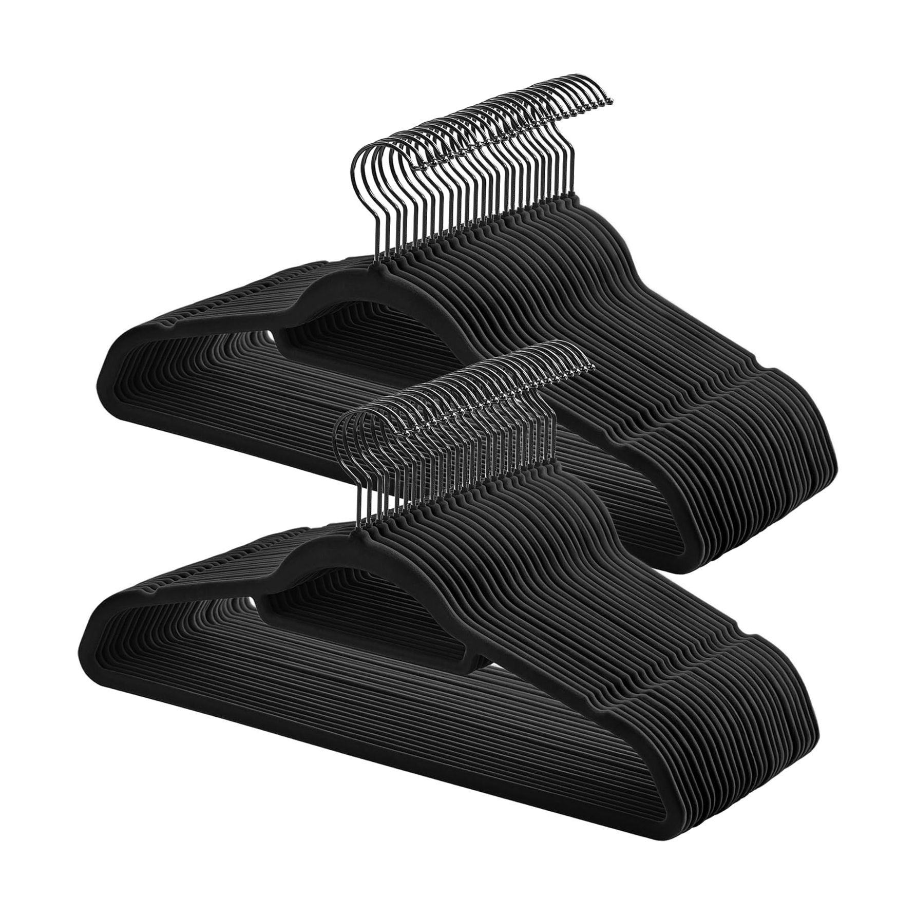 LASA 50-PACK VELVET HANGERS, NON-SLIP WITH SWIVEL HOOK, SPACE-SAVING, BLACK
