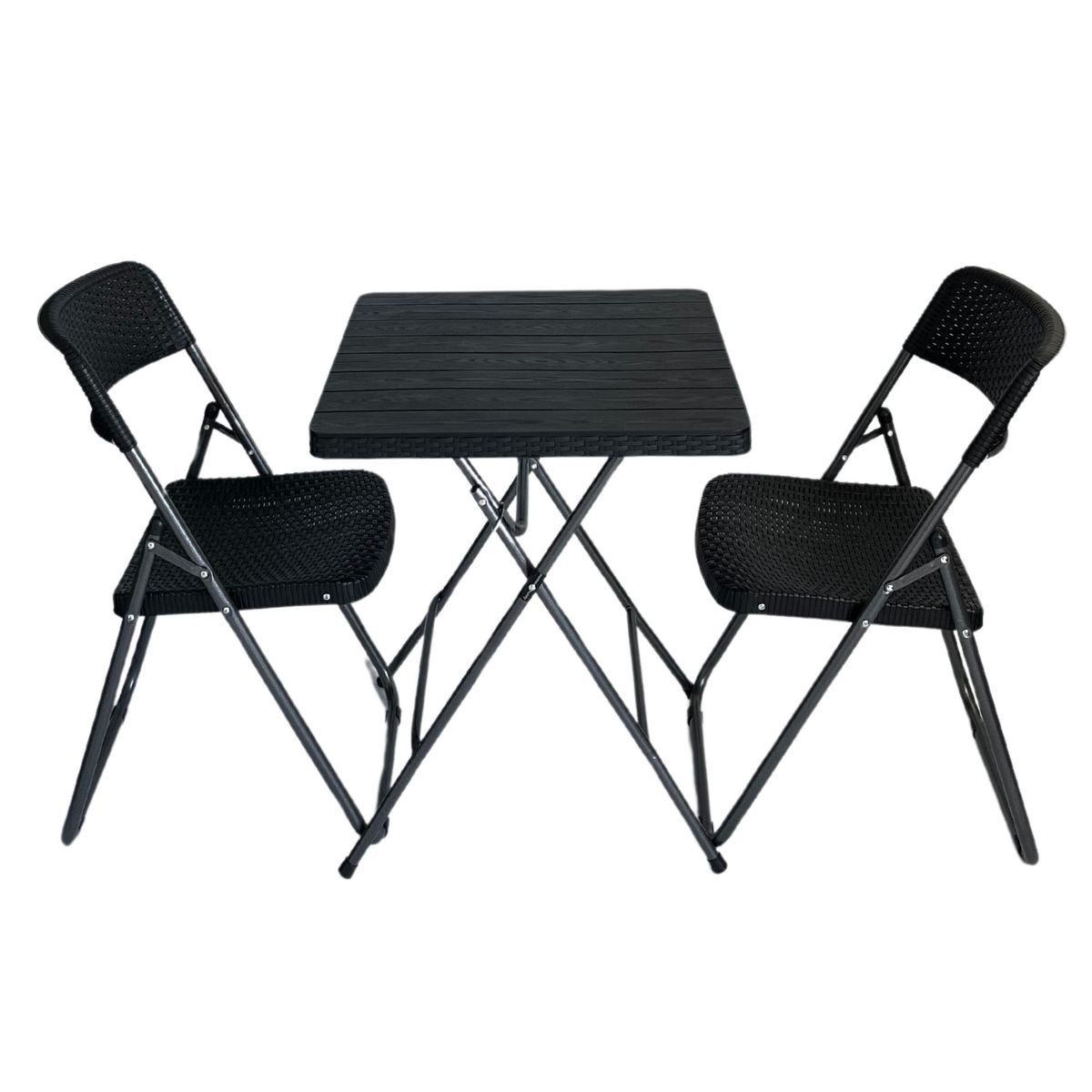 3-Piece Foldable Outdoor Patio Set – Compact Wood-Style Table and Rattan-Textured Chairs