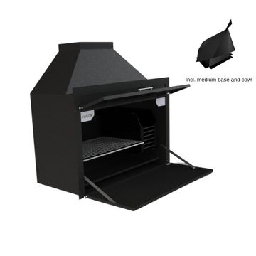 Avalon Build In Braai Complete Steel Black (900mm) 900 x 490 x 690mm  Includes medium base and cowl