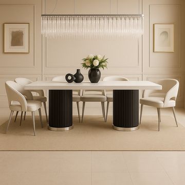 EFURN- Vittoria 6 Seater Dining Set Black & Silver