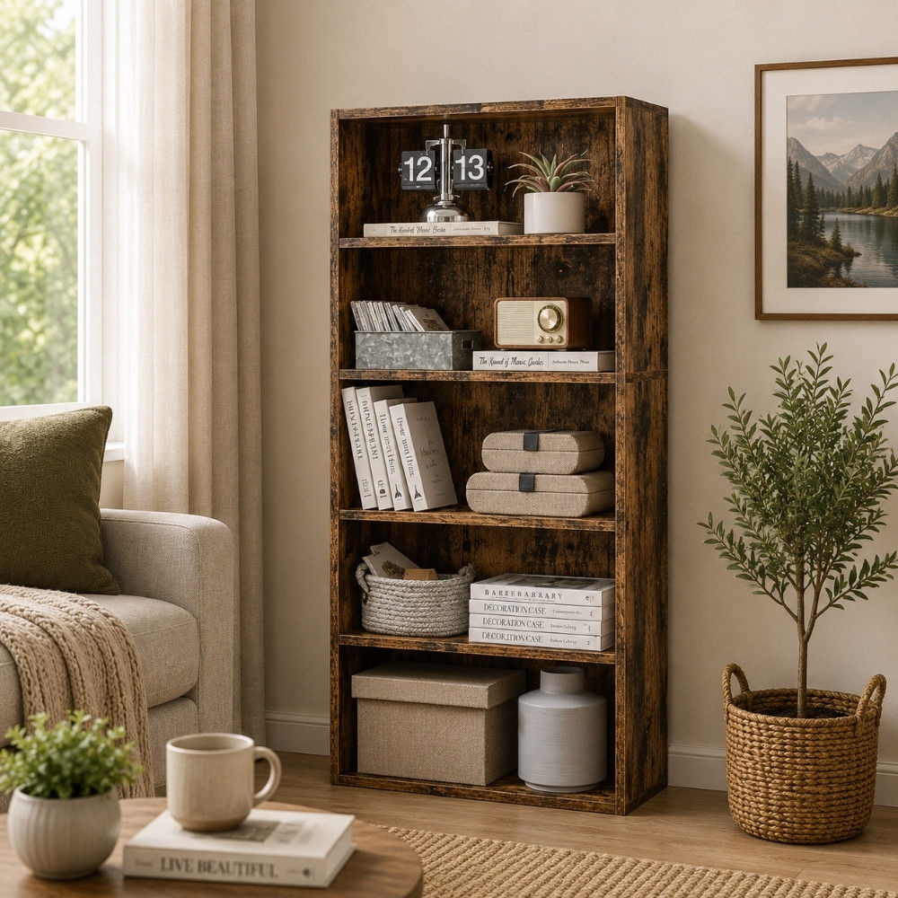 Bragg Shelby 5-Shelf Open Storage Bookcase, 134cm, Rustic Brown