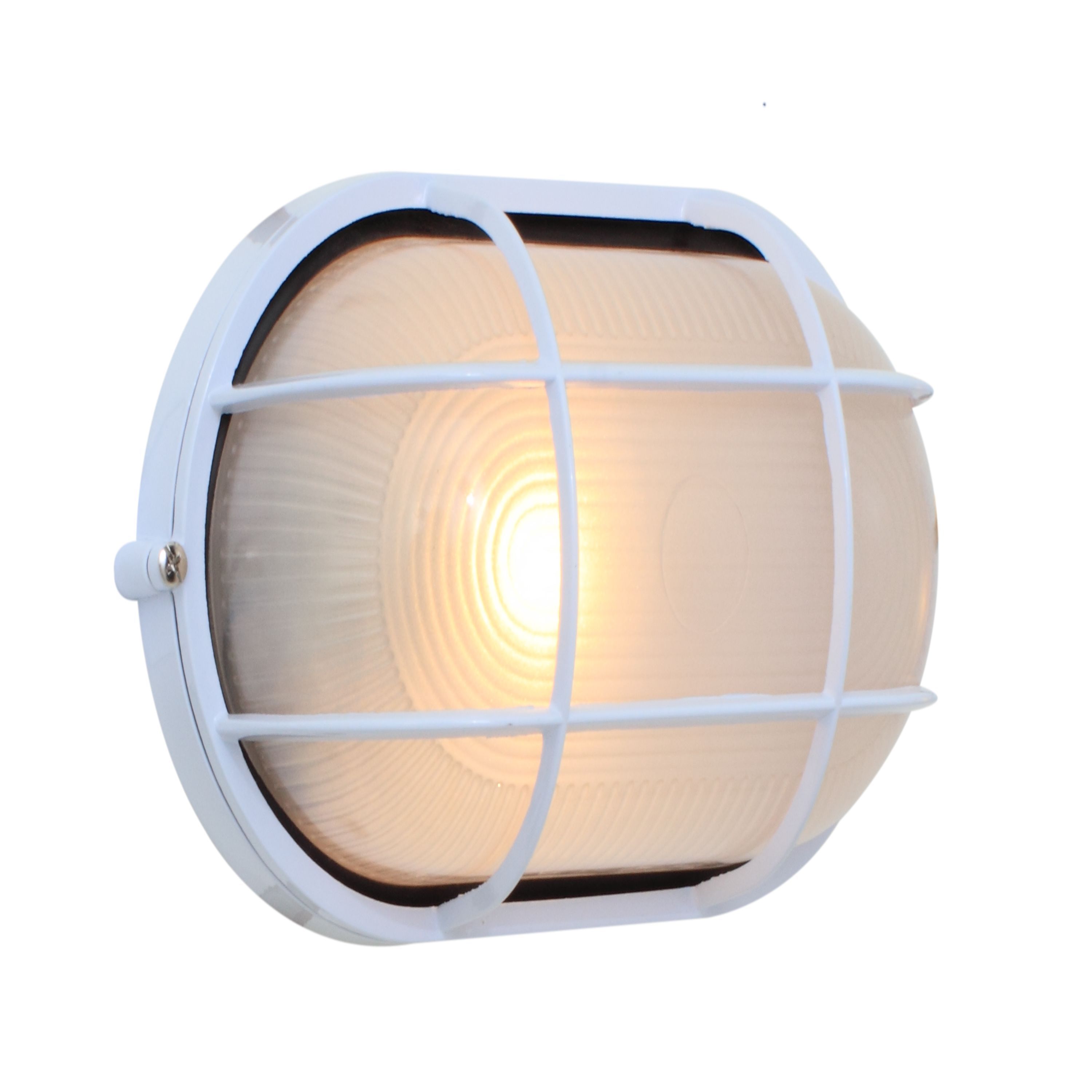Eurolux Oval Large Grid Outdoor Bulkhead 280mm White