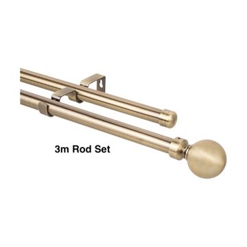 Gold Double Curtain Rod Set -Ball Finial 3m