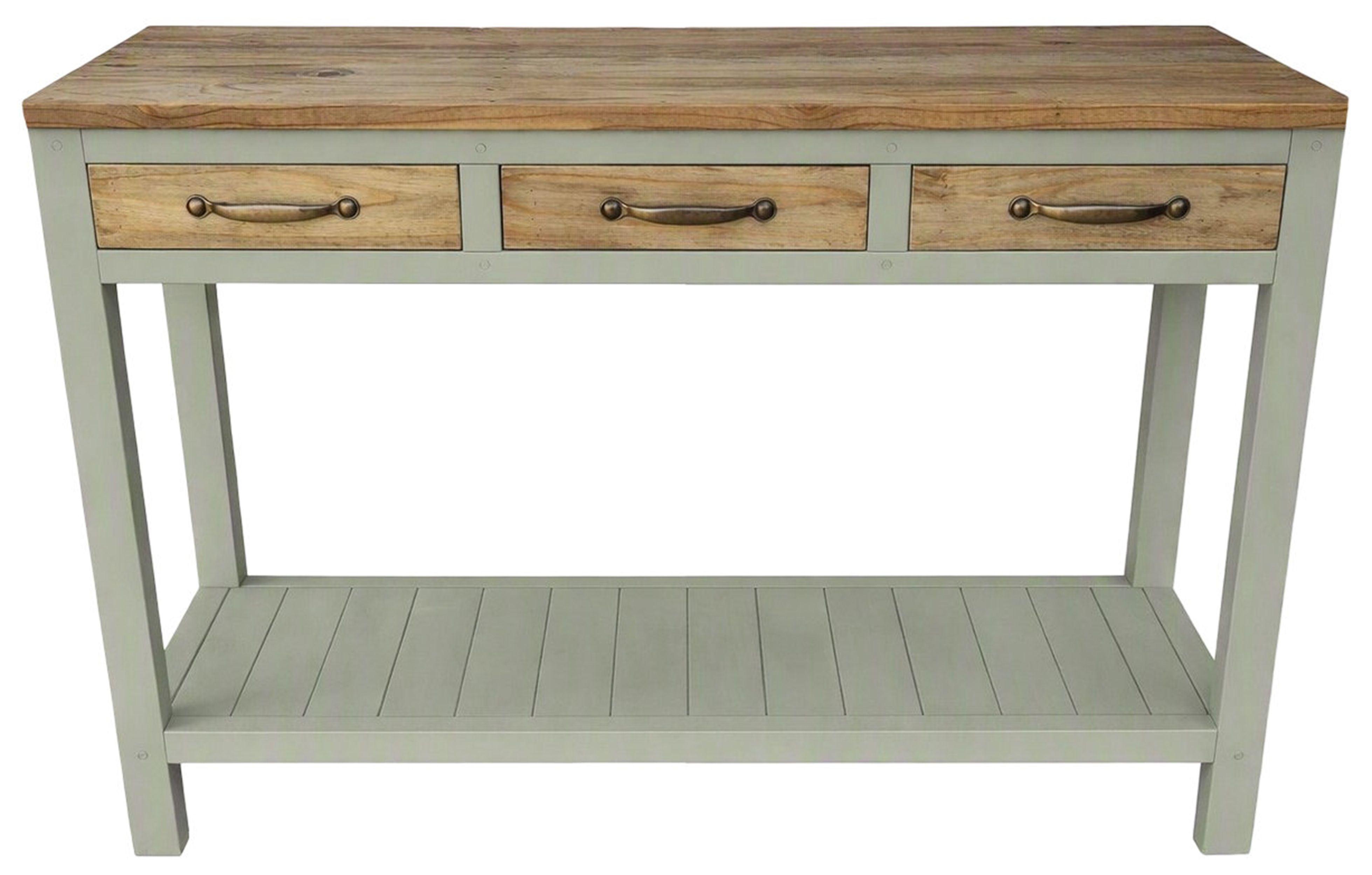 Rustic Wooden Console Table with Drawers and Shelf