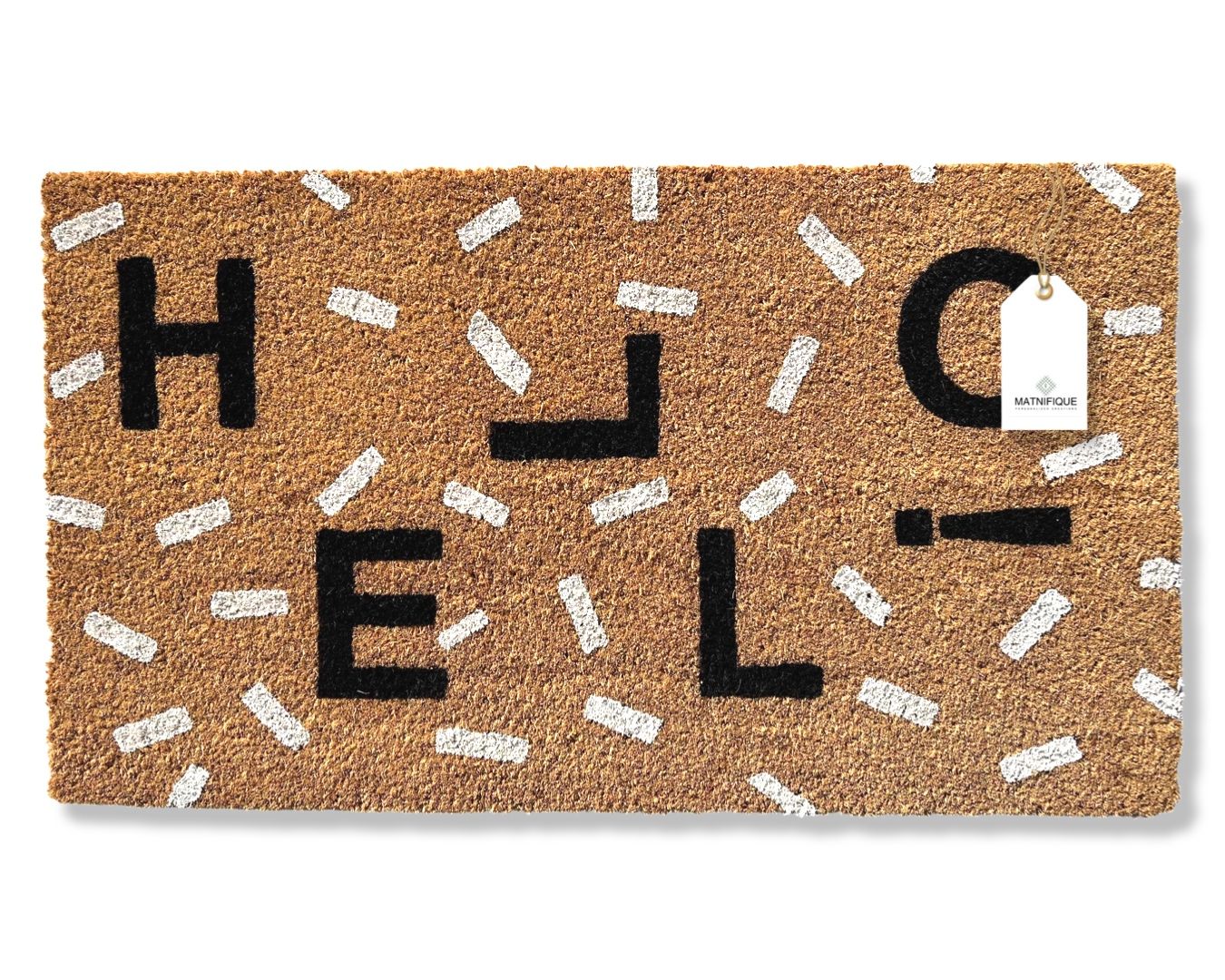 Matnifique Coir Design Doormat - Funky Hello Black & White 700 x 400 x 14mm