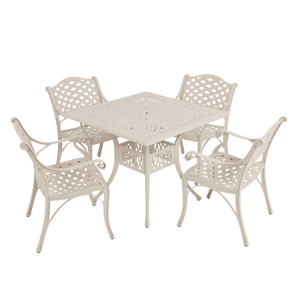 4 Seater - Lattice Aluminium Patio Set / Garden Furniture / Outdoor Dining Set    (4 Lattice Chairs with 90cm x 90cm Square Elizabeth Table) - SAND
