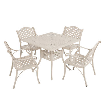4 Seater - Lattice Aluminium Patio Set / Garden Furniture / Outdoor Dining Set    (4 Lattice Chairs with 90cm x 90cm Square Elizabeth Table) - SAND