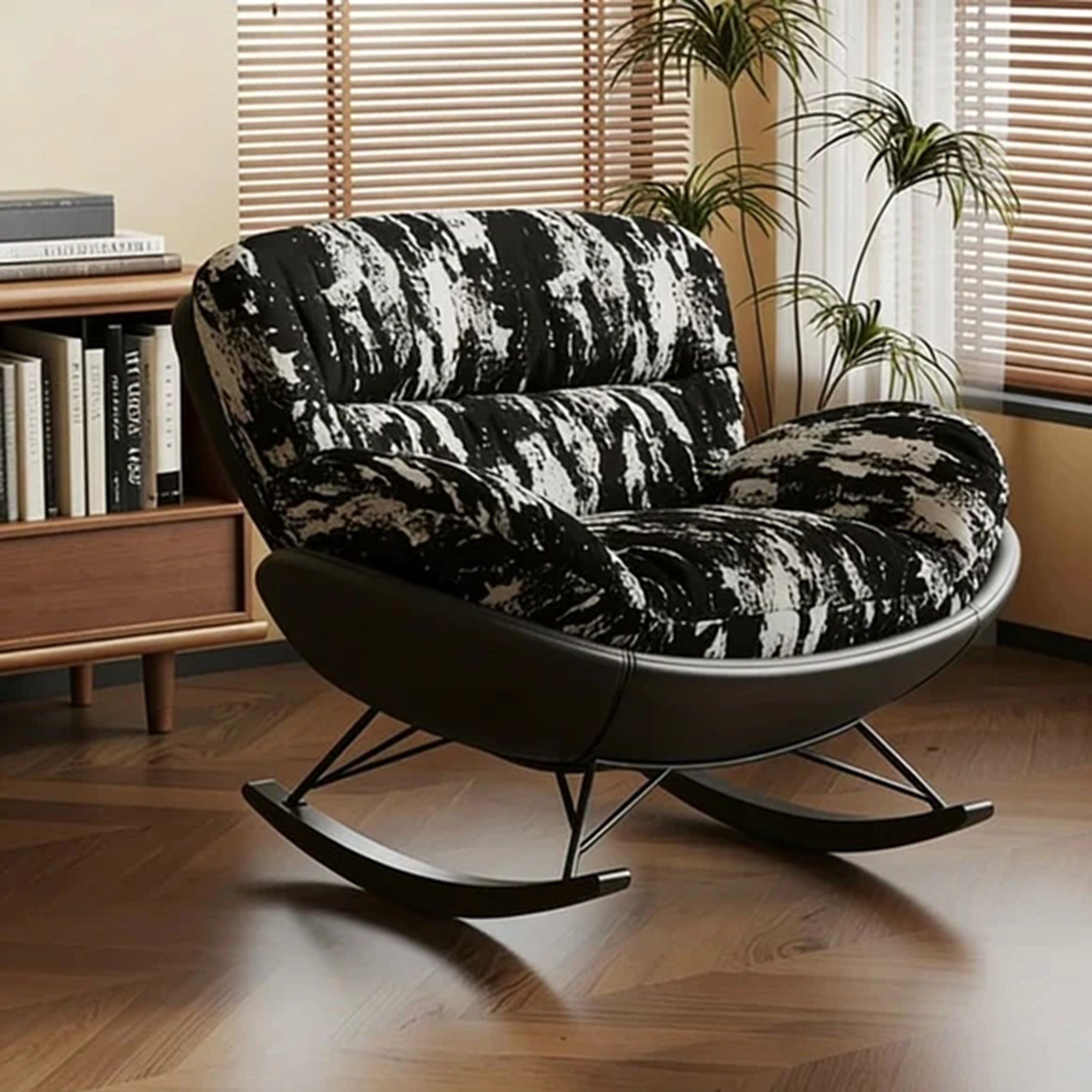 Madiega Furniture - Black & White Abstract Rocking Chair
