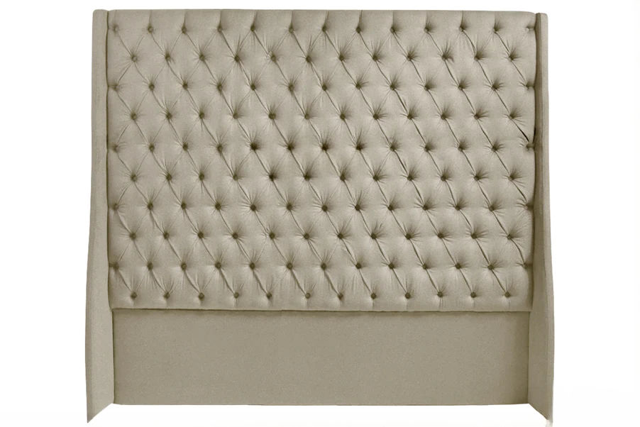 Ivy Buttoned Winged Velvet Headboard - Beige - Double