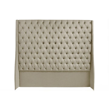 Ivy Buttoned Winged Velvet Headboard - Beige - Double