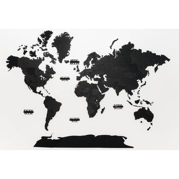 3D wooden world wall map (Flamed black)