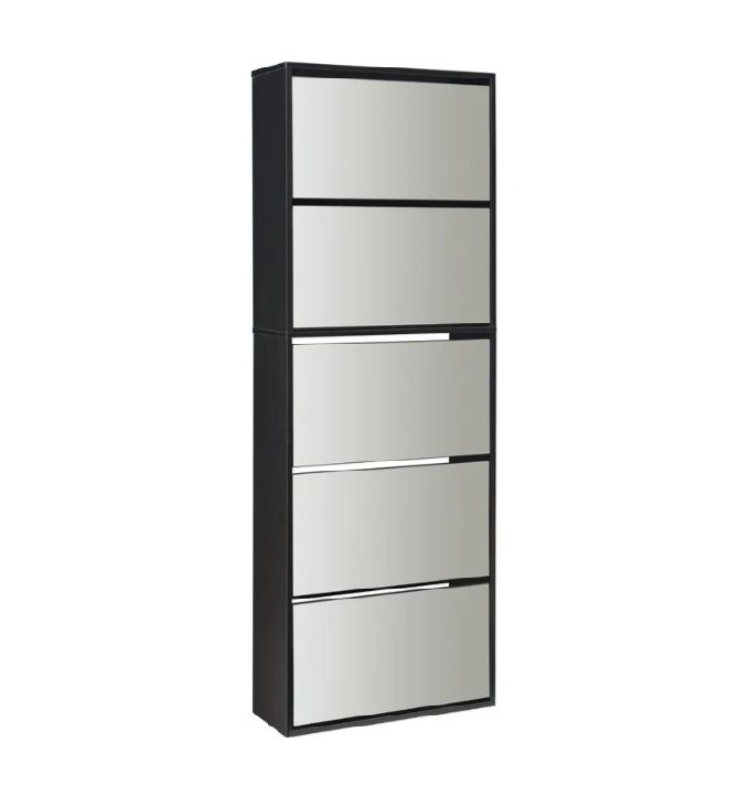 WOODLY Riverstone 5 Tier Mirror Shoe Cabinet - Black