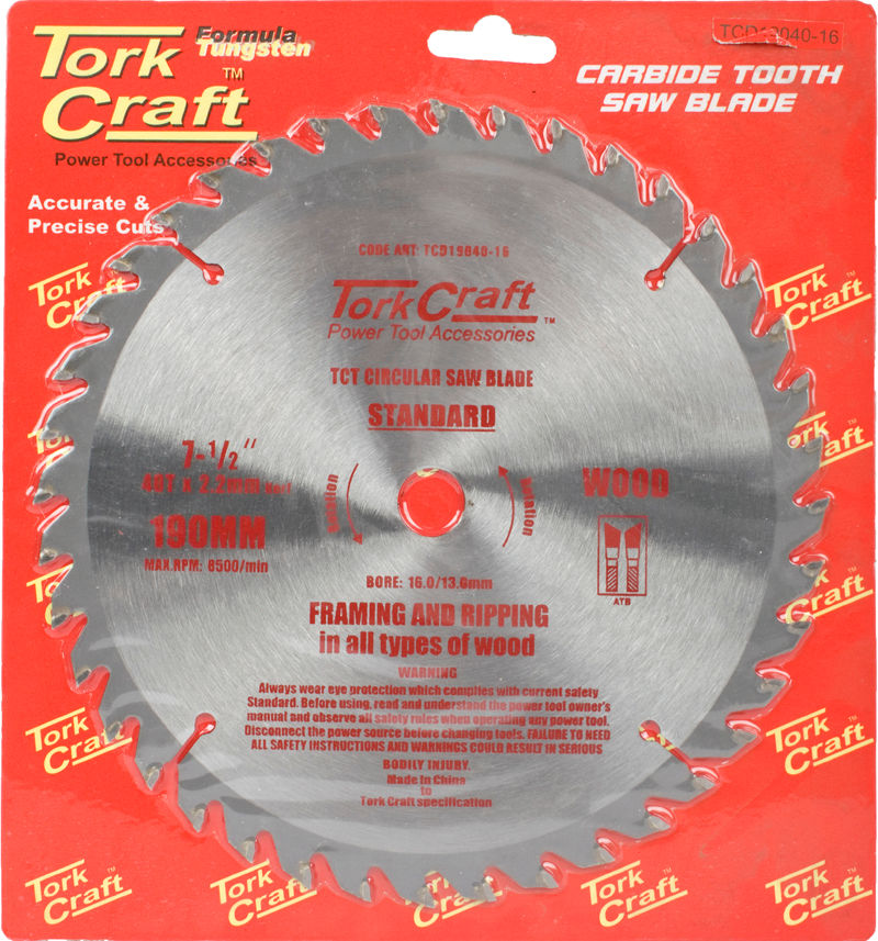 Tork Craft - Blade 190 x 40T 16mm General Purpose Combination
