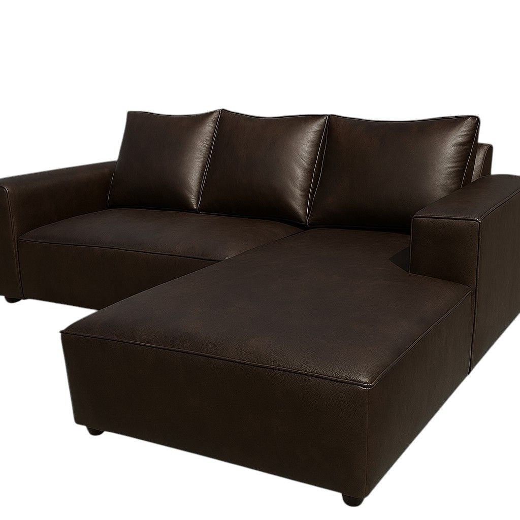 Sicily L Shape Couch - Leather -dark brown - Left Sided