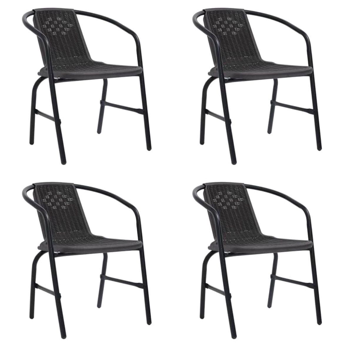 Metal Frame Plastic Folding Lounge Chair 4PCS - BLACK