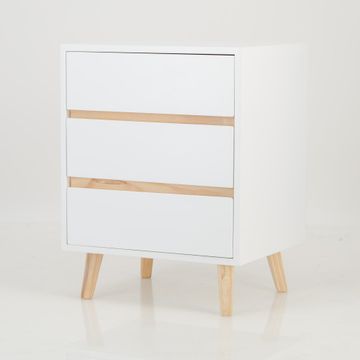 Fihlo Three Drawer Side Table White with Pine Accents
