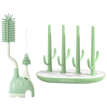 Heartdeco Baby Bottle Drying Rack & Silicone Cleaning Brush Set