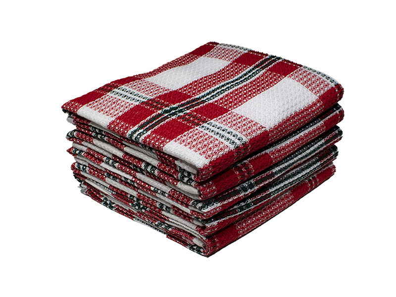 Multipurpose, Easy Fit, Absorbent Kitchen Towel - Design 2036 - 050x070cms - (05 Pc Pack) - Checks - High Risk Red