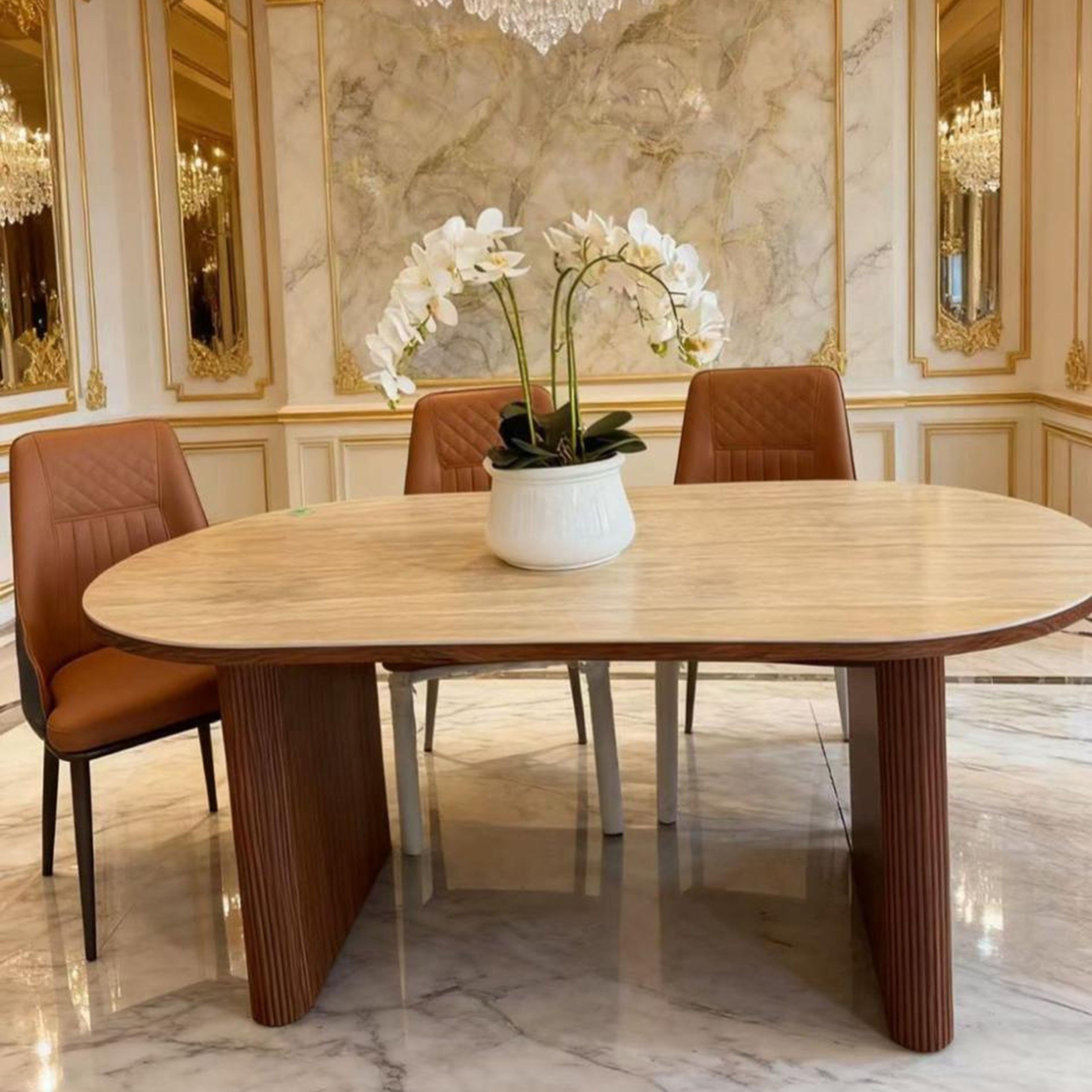 Madiega Furniture - 6-Seater Oakwood Oval Dining Set