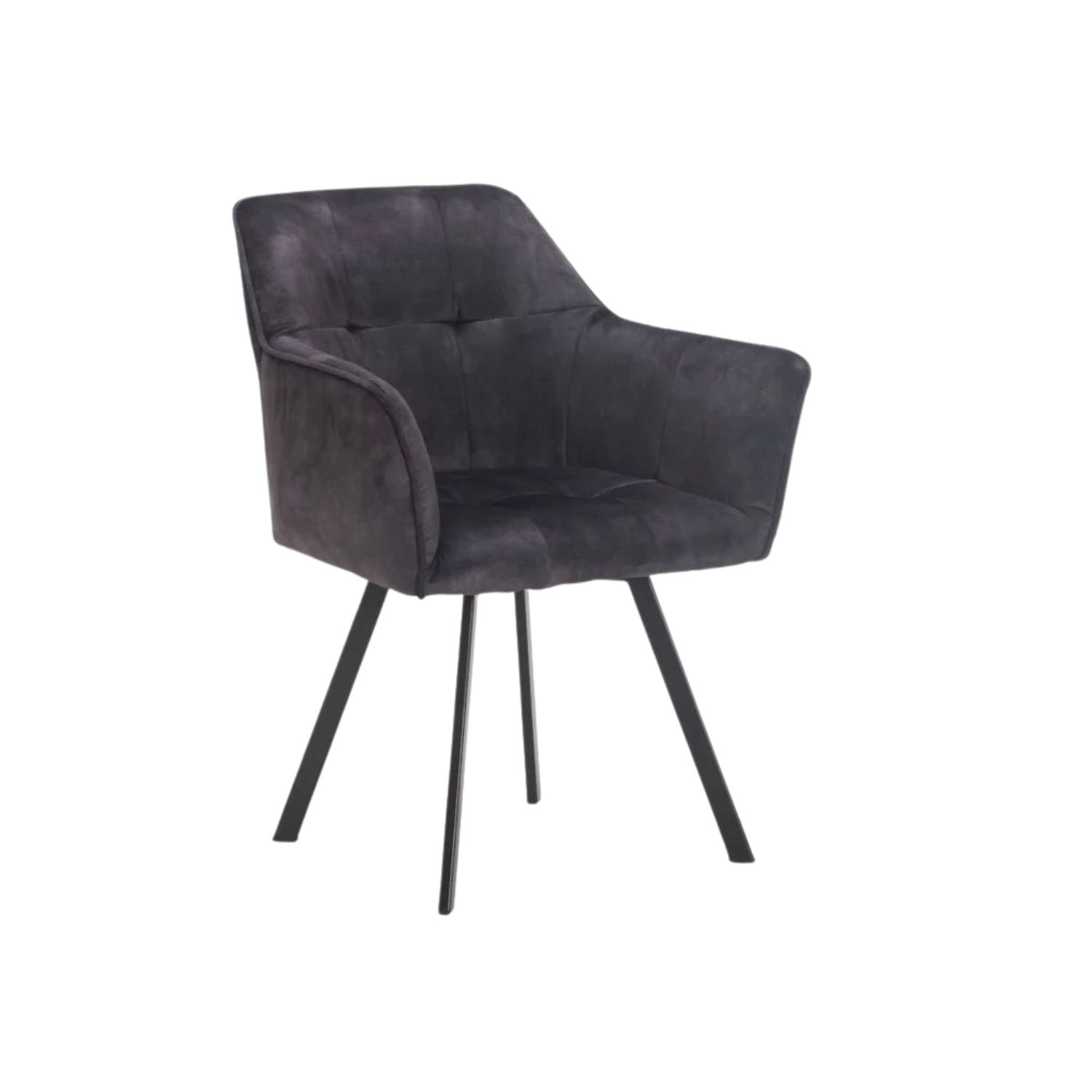Luxury Velvet Dining Chair with Tufted Arms - Grey