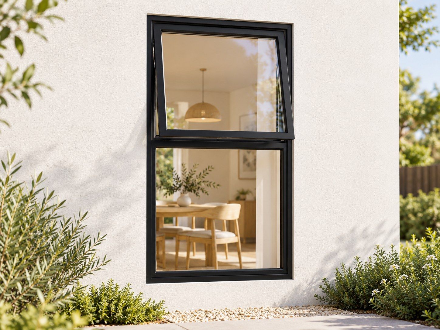 Kenzo Premium Top-Hung Aluminium Window - Black, 600 1200 mm, Upper Opener with Fixed Lower Pane, Clear Glass